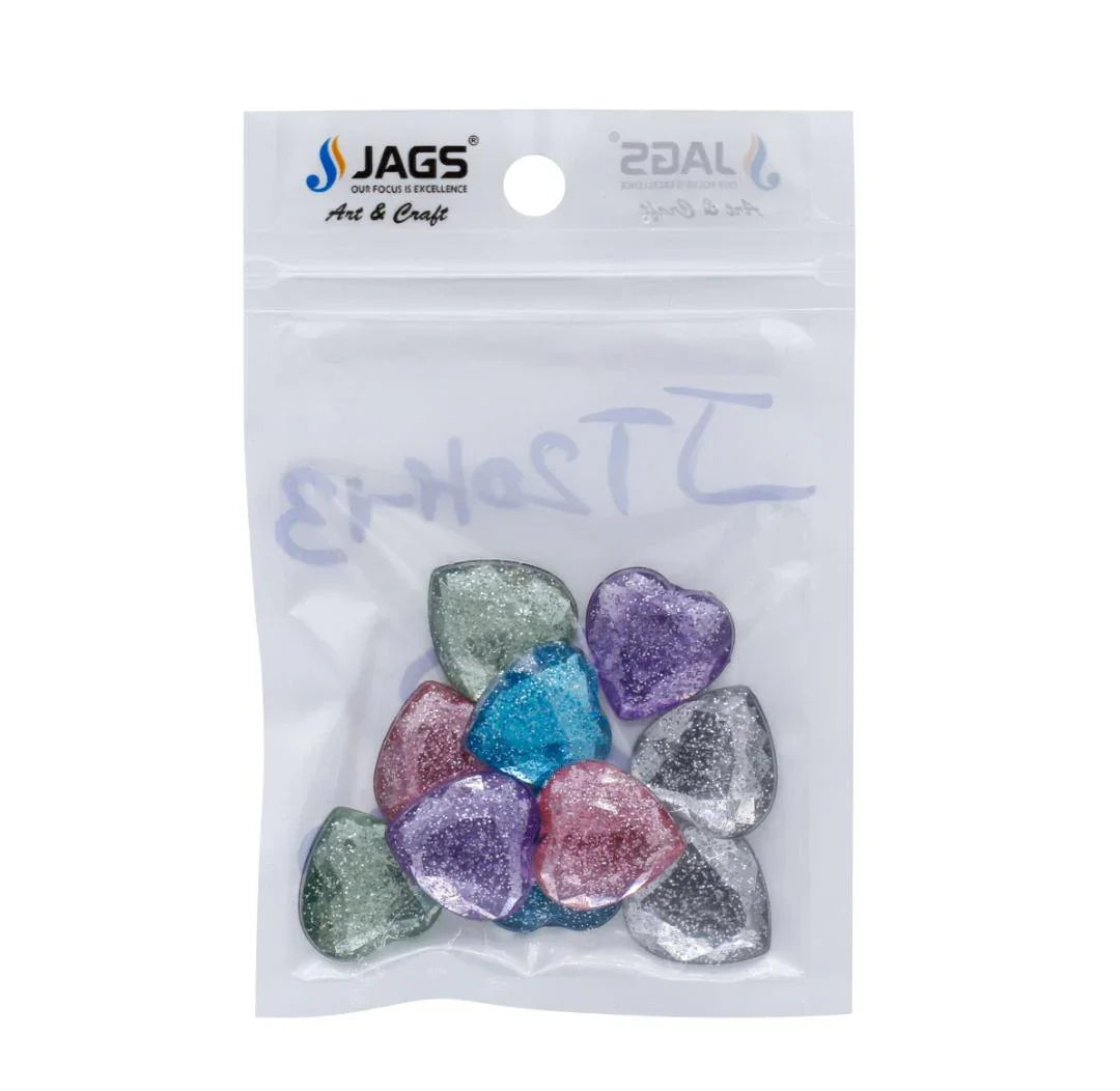 Kundan Stone Diamond Heart – Glitter 10 Pcs for Craft & DIY | JT20H-13