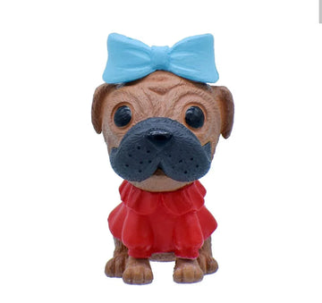 Miniature Puppy Figurine with Blue Bow 1 Pc – Cute Dog Decor | C0108-3