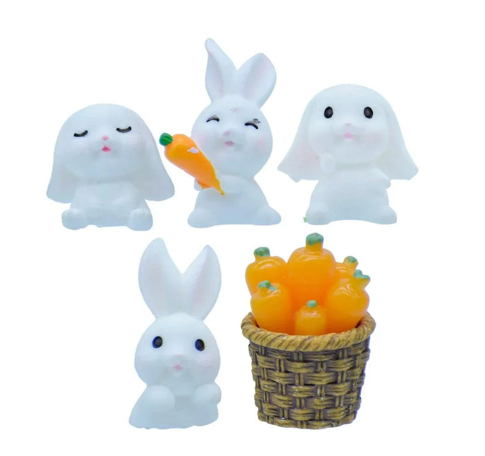 Miniature Rabbit Figurines Set of 6 – Cute DIY Decor | C0438-A