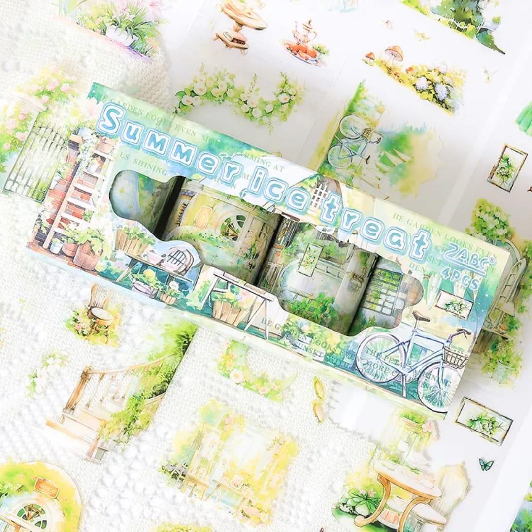 Premium Scenic Designs Washi Tape – Pack of 4 Rolls (60mm x 2m) l Landscape Tape for Journaling, Scrapbooking & Crafts