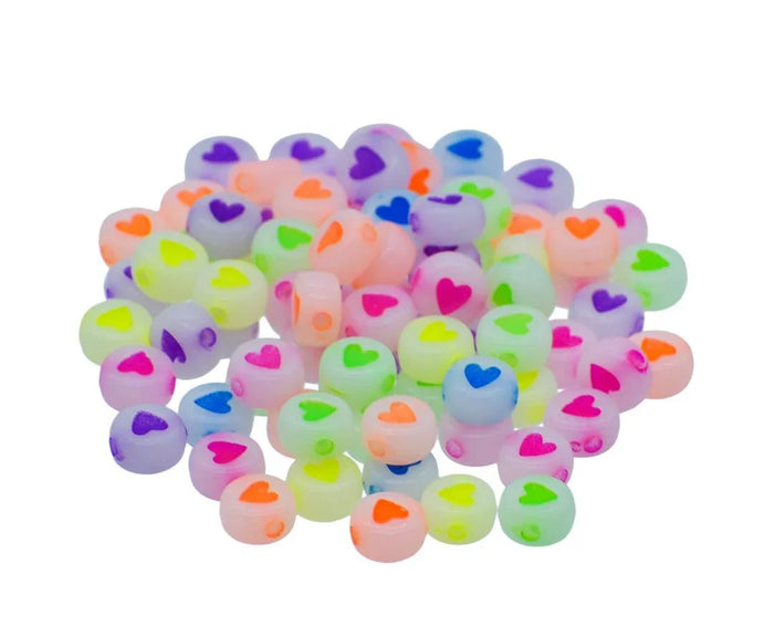 Craft Beads Neon Heart Colourful 10 Gm - JCB214