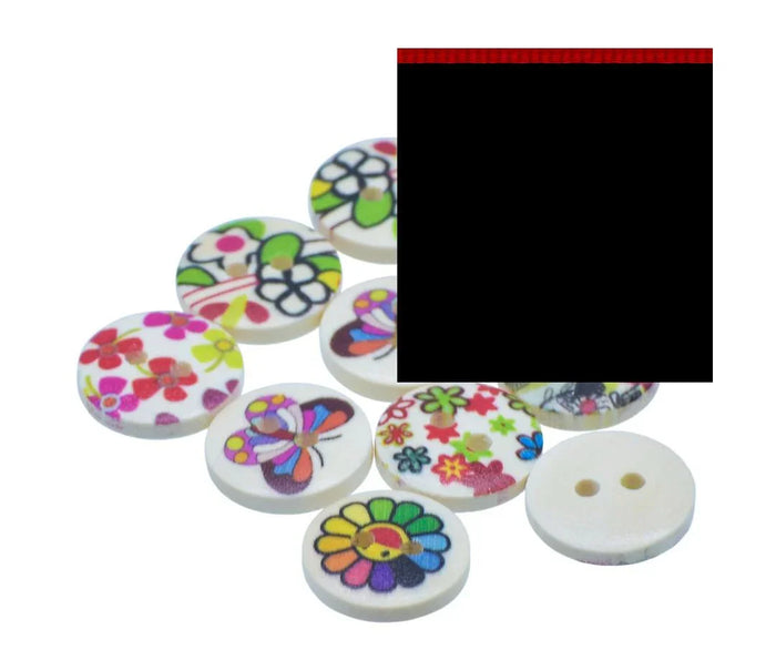 Craft Decorative Button Round Printed 24L 10Pc - JCDBP44
