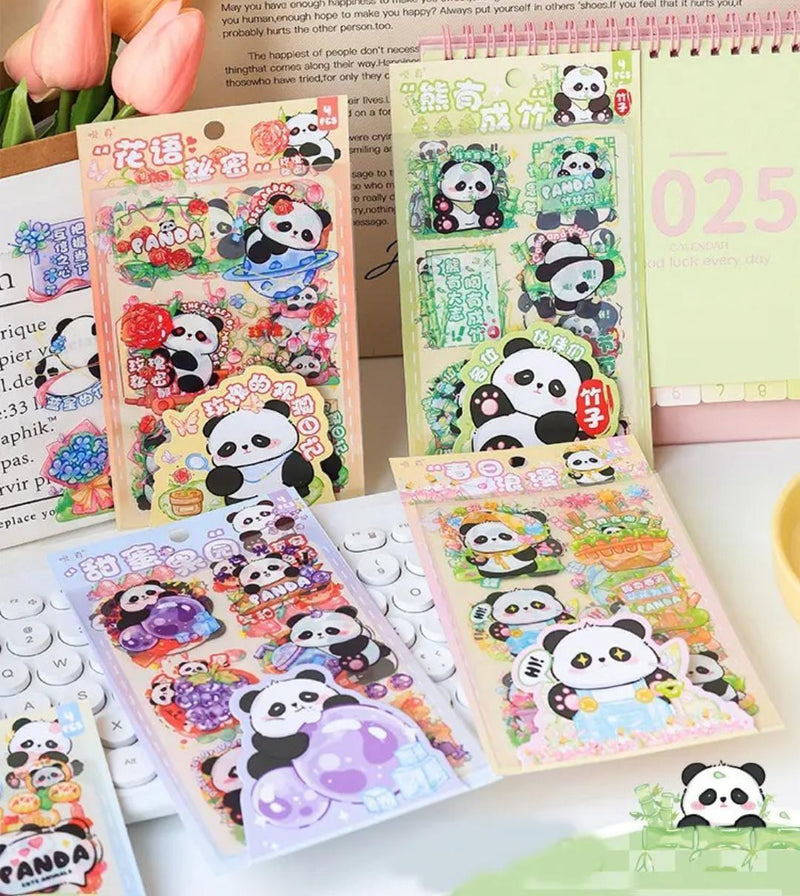 (Buy 1 Get 1 Free) Cute Panda Pet stickers for Journaling and scrapbooking l Pack of 1 contains 4 sheets l 100x150mm