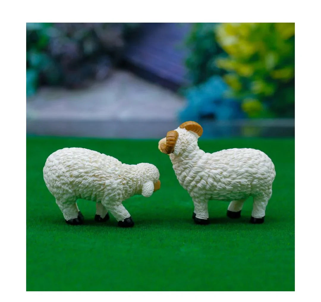 Miniature Model Sheep White 2 Pcs Set C1312-1/2 C1312-1-2