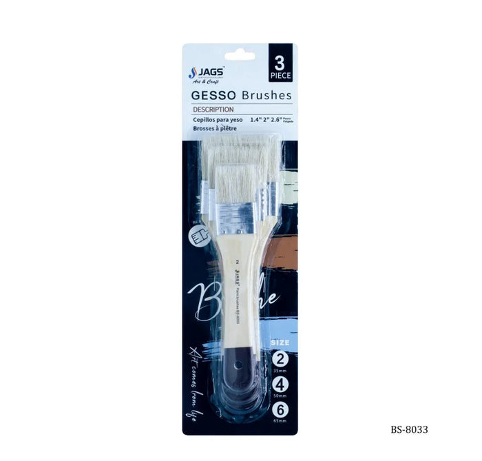Gesso Paint Brush 3 Pcs Set Hog Hair – Sizes 35, 50, 65mm (BS-8033)