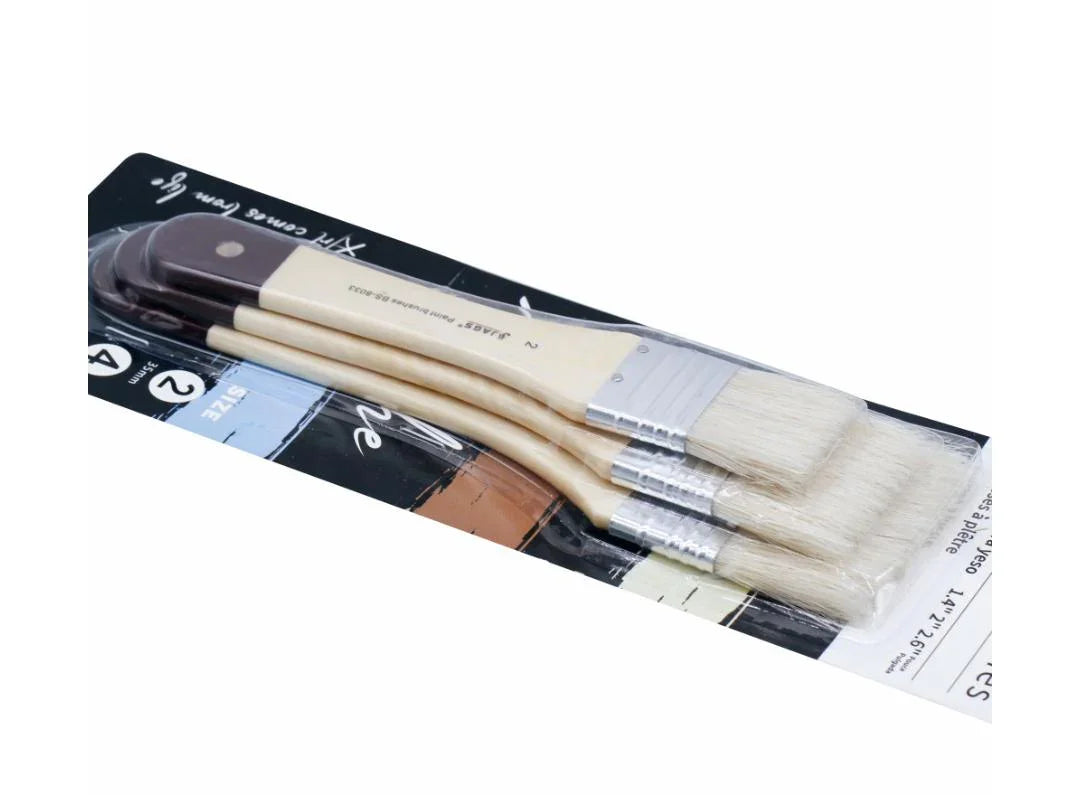 Gesso Paint Brush 3 Pcs Set Hog Hair – Sizes 35, 50, 65mm (BS-8033)