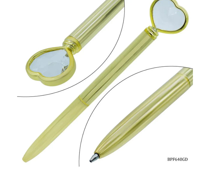 Ball Pen Fancy Top Heart With Diamonds Gold – BPF640GD