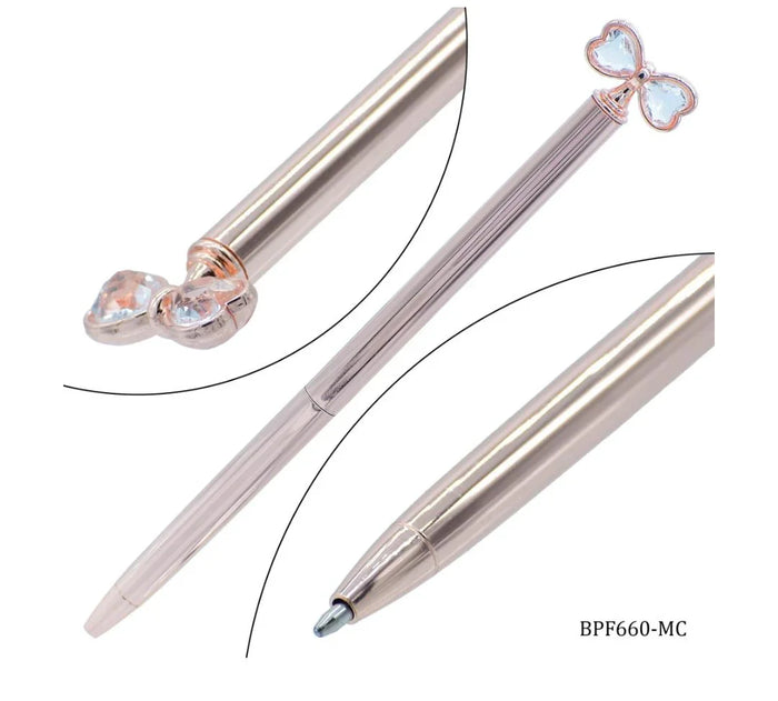 Ball Pen Fancy Top Bow Tie With Diamonds Mix – BPF660-MC