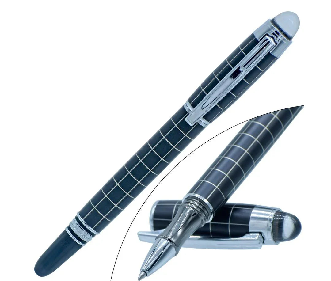 Roller Pen Black Silver Clip Checks – 079RPSCC