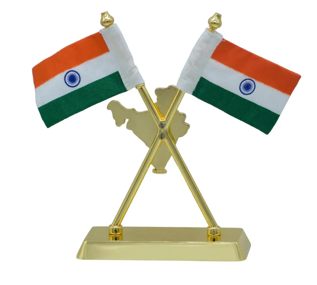 Table Top Cross Flag Golden with India Map – TT703GD