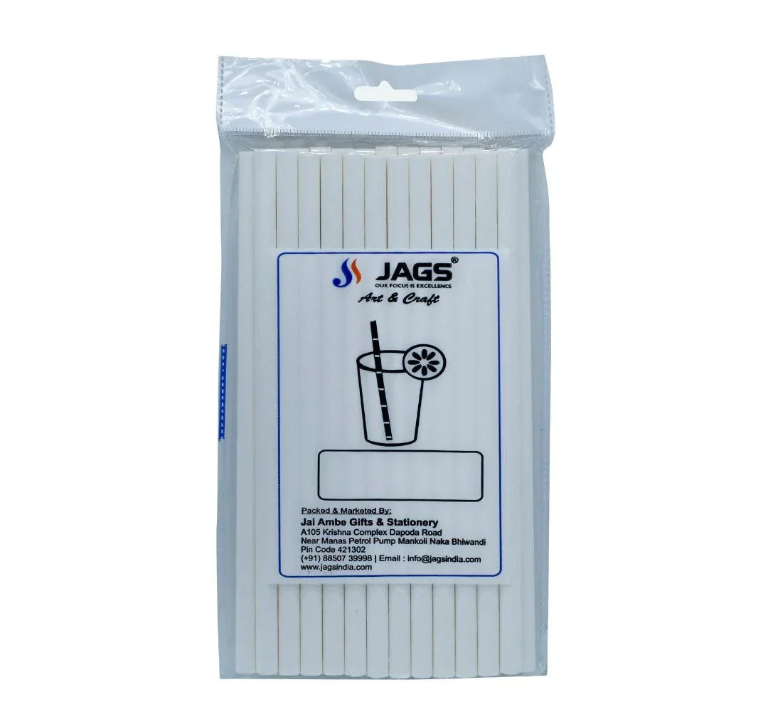 Jags Paper Straw White Plain 25Pcs 8MM JPSW8MM