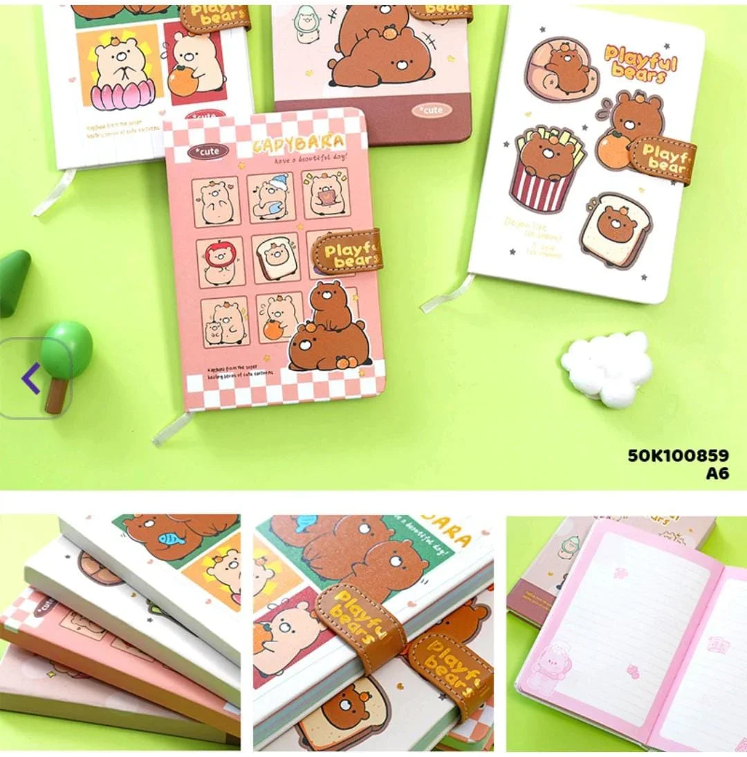 Pastel Capybara Journal Diary with magnet lock l A6 l Pack of 1 l Printed design paper