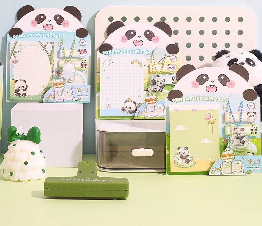 Cute Panda 4in1  Sticky Notes with panda acrylic pendant  l Pack of 1 includes 4 designs (30 sheets each)  l