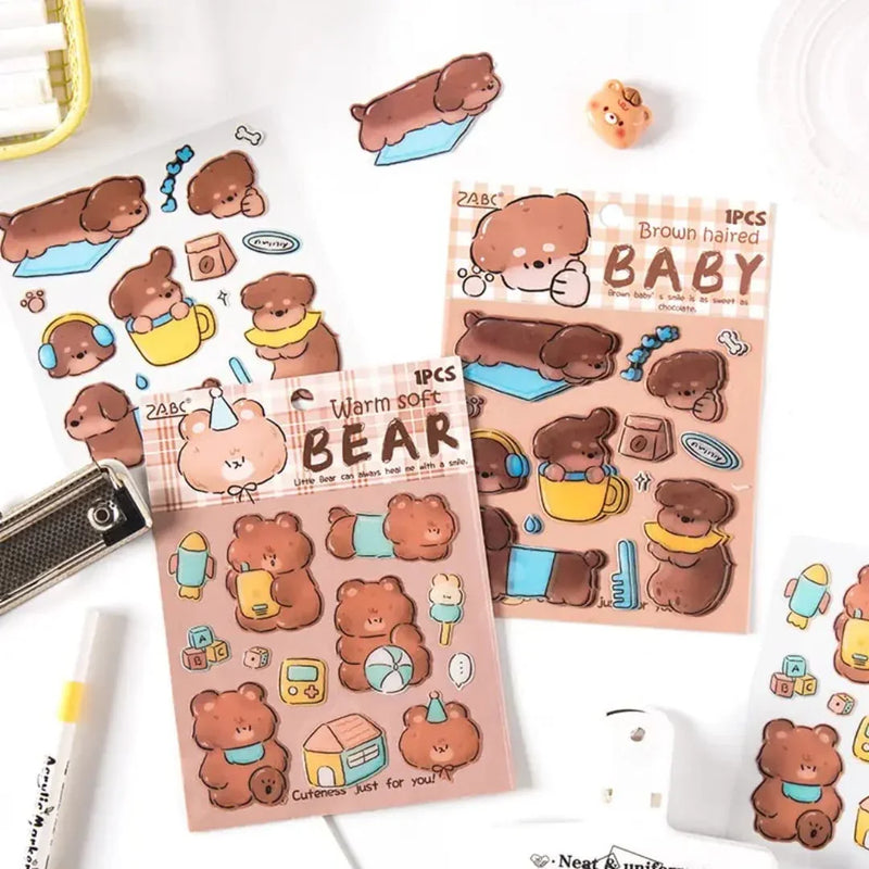 (Buy 1 Get 1 Free) Premium 3D kawaii bear Journaling Stickers l Pack of 1 Sheets l  Stickers for Scrapbooking & Planners