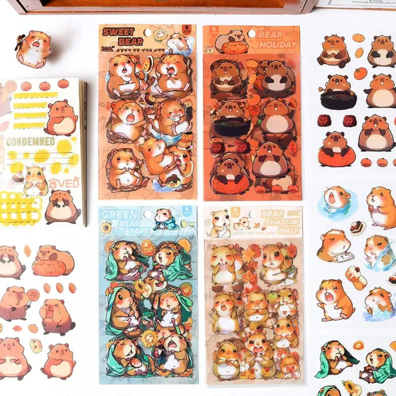 (Buy 1 Get 1 Free) Premium kawaii bear Journaling Stickers l Pack of 6 Sheets l  Stickers for Scrapbooking & Planners