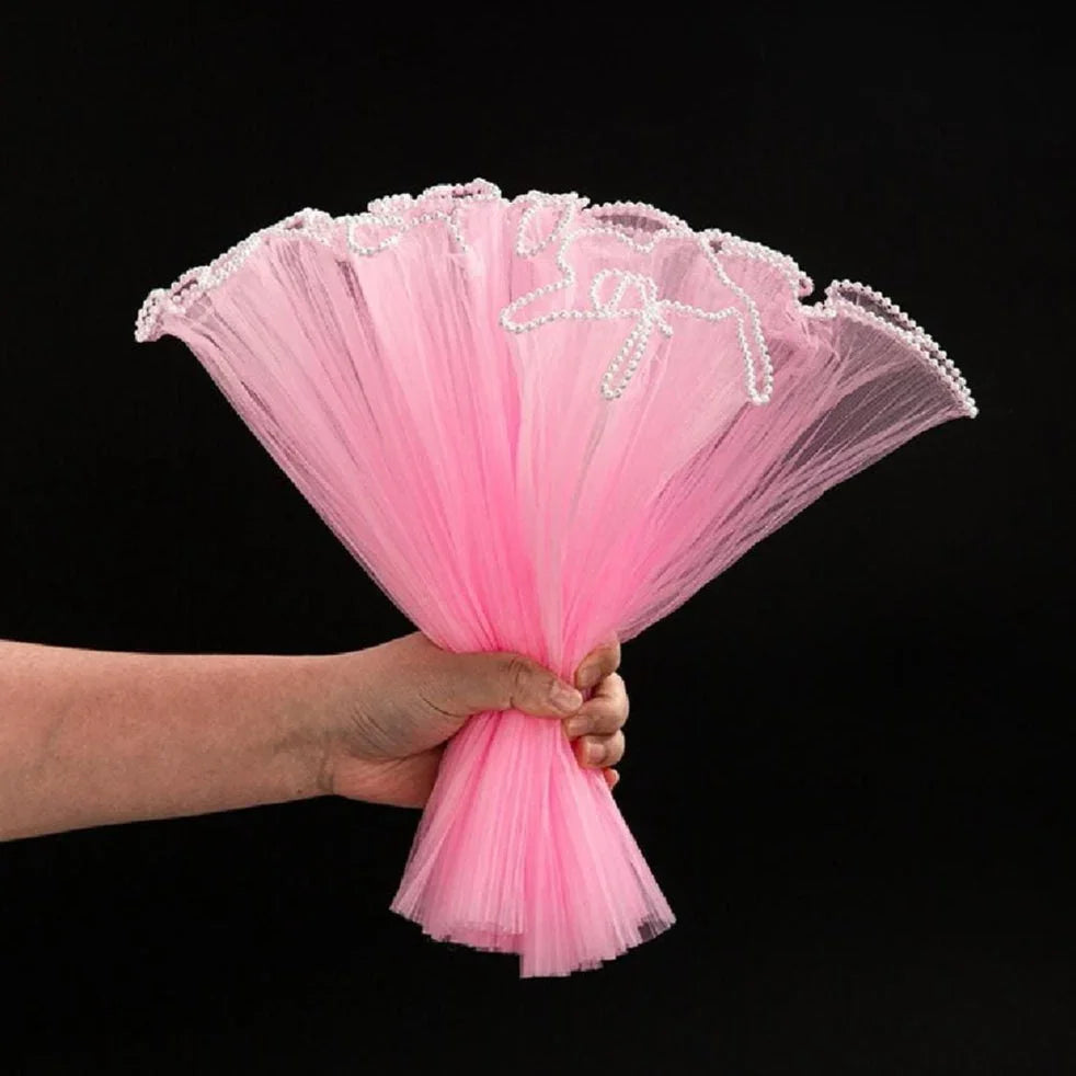 Premium Light pink Wrapping Paper Net Wrinkled with Pearl 64 cm long  | Gift Wrappers | Premium 2026 Edition