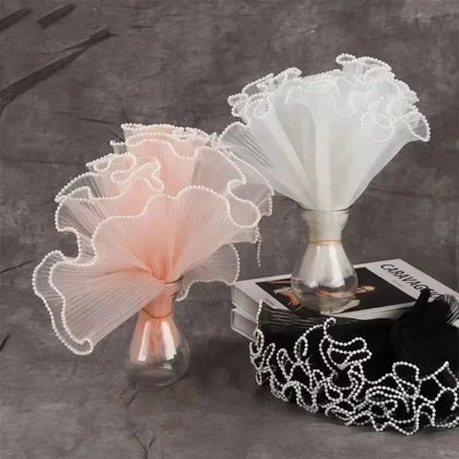 Premium White Wrapping Paper Net Wrinkled with Pearl 64 cm long  | Gift Wrappers | Premium 2026 Edition