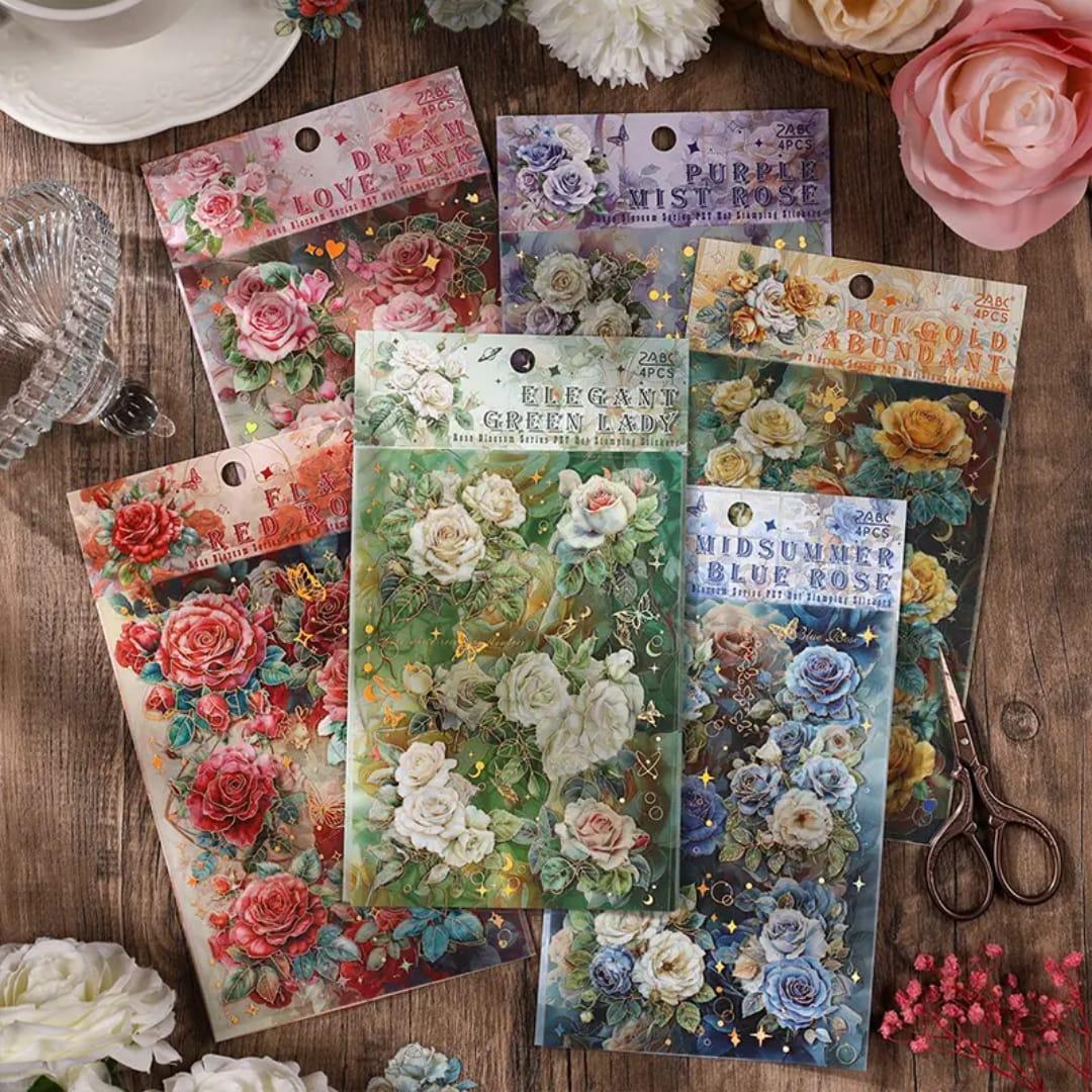 (Buy 1 Get 1 Free) Premium Floral Journaling Stickers l Pack of 4 Sheets l Elegant Floral Stickers for Scrapbooking & Planners
