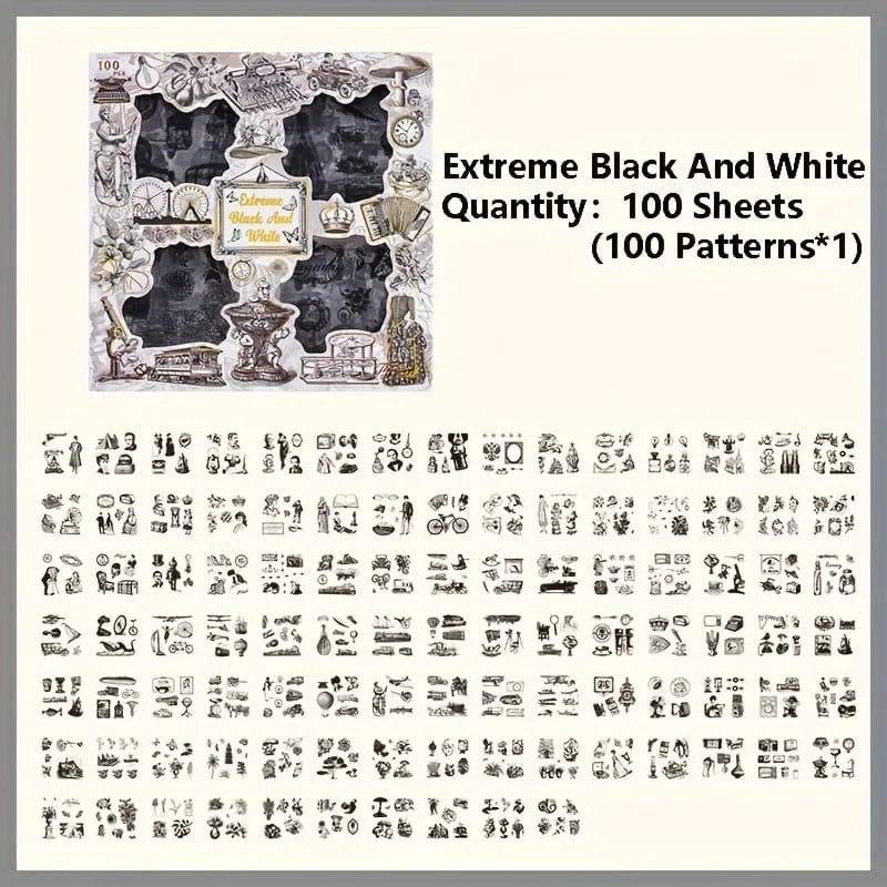 Black and white aesthetic Pet sticker l pack of 96 sheets l Journaling and scrapbooking