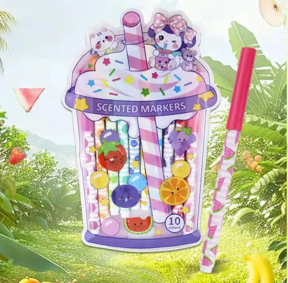 Pastel Fruity scented Highlighter With Pouch l Pack of 10 Markers