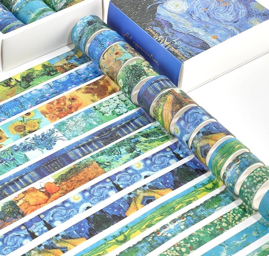 Premium Van Gogh Washi Tape | 10 Tapes Pack | 15mm x 1.8m Each