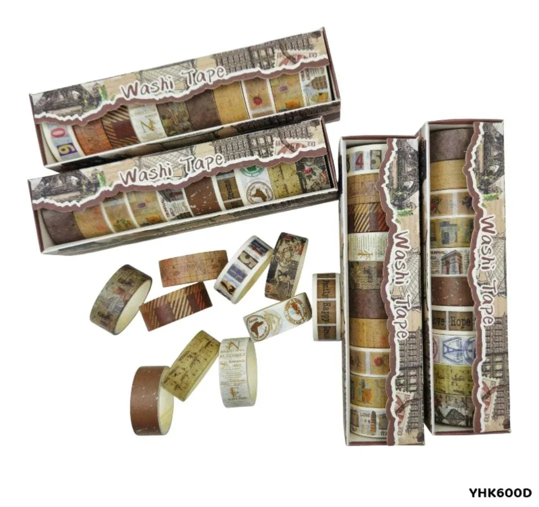 Premium Vintage  washi tape l Pack of 1 contains 10 tapes l 15MM X 1.8M Each