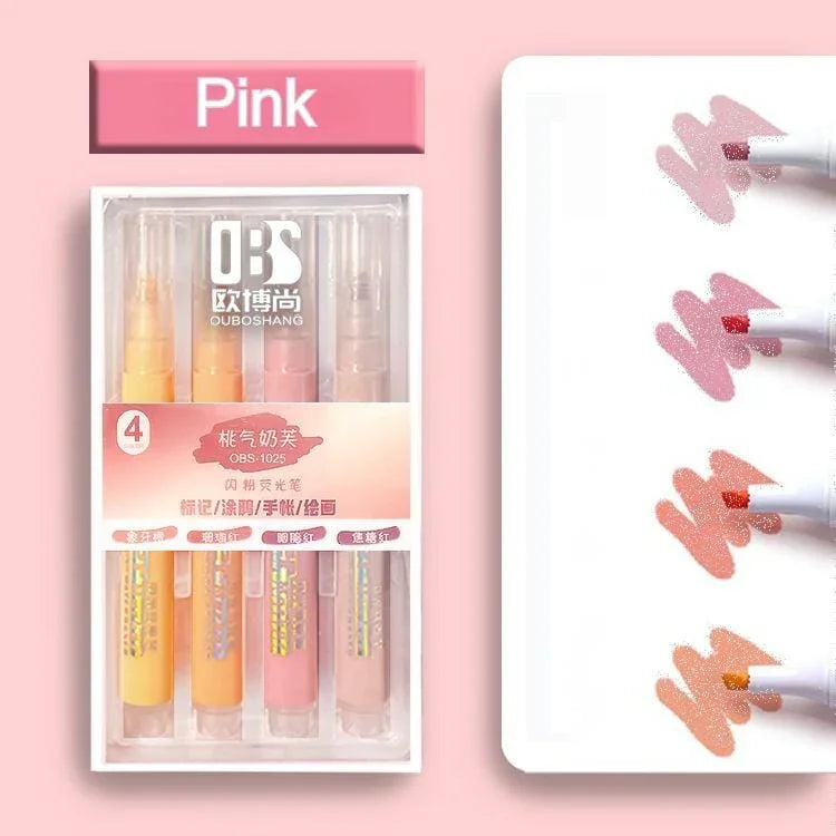 Glittery Dreamy Pastel highlighter (Pack of 4 HIGHLIGHTERS) I Gradual toned Highlighters I Pastel Mildliners