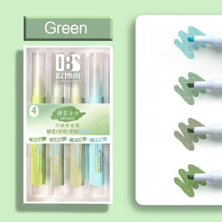 Glittery Dreamy Pastel highlighter (Pack of 4 HIGHLIGHTERS) I Gradual toned Highlighters I Pastel Mildliners