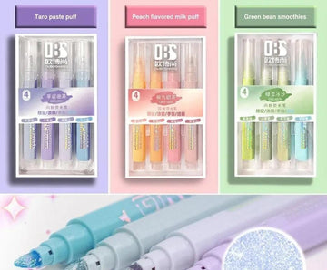 Glittery Dreamy Pastel highlighter (Pack of 4 HIGHLIGHTERS) I Gradual toned Highlighters I Pastel Mildliners