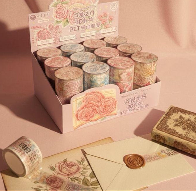 (Buy 1 Get 1 Free) Retro Floral 3D Sticker Washi Tape | 1 Roll 45Mm x 2m