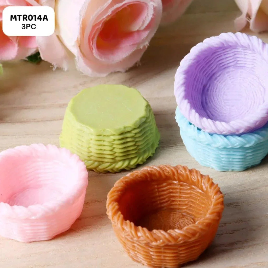 Miniature Colorful Bamboo Basket Set – 4 Pieces | Handcrafted Miniature Baskets for Crafts, Dioramas & Decorative Projects
