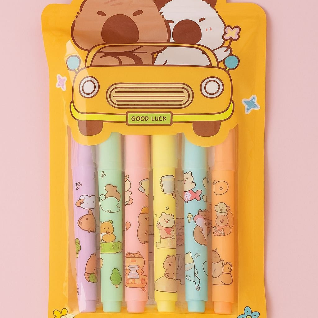 Premium Cartoon Pastel Highlighter l Pack of 6 Markers l Return gift