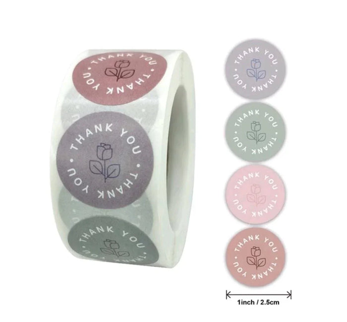 Thank you stickers & labels for Packaging (500 Sticker Roll of 1 Inch)