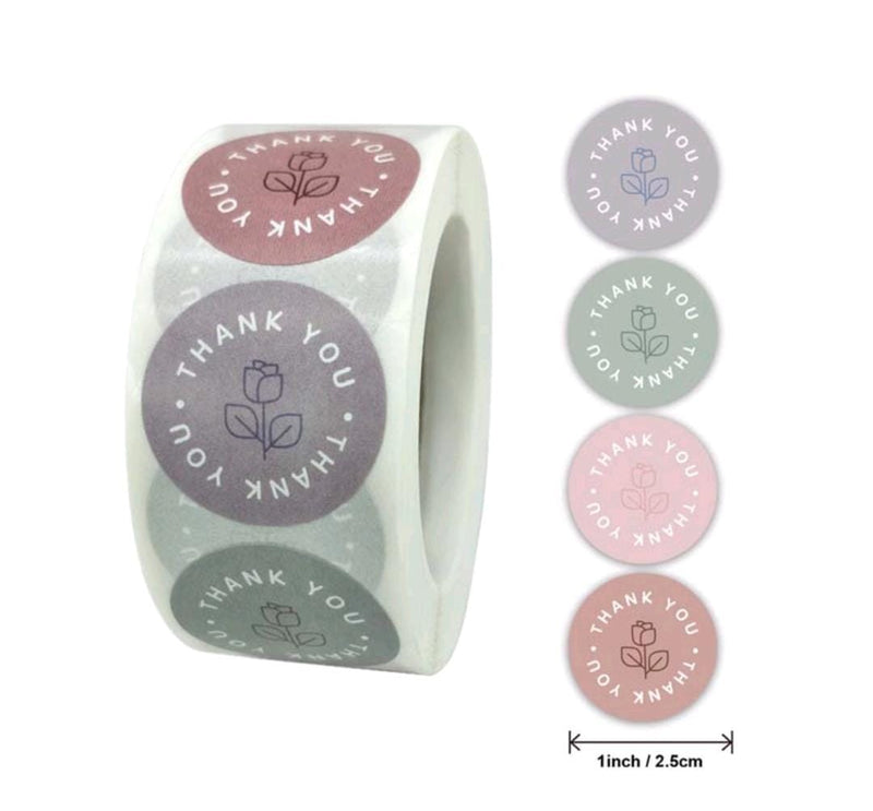 Thank you stickers & labels for Packaging (500 Sticker Roll of 1 Inch)