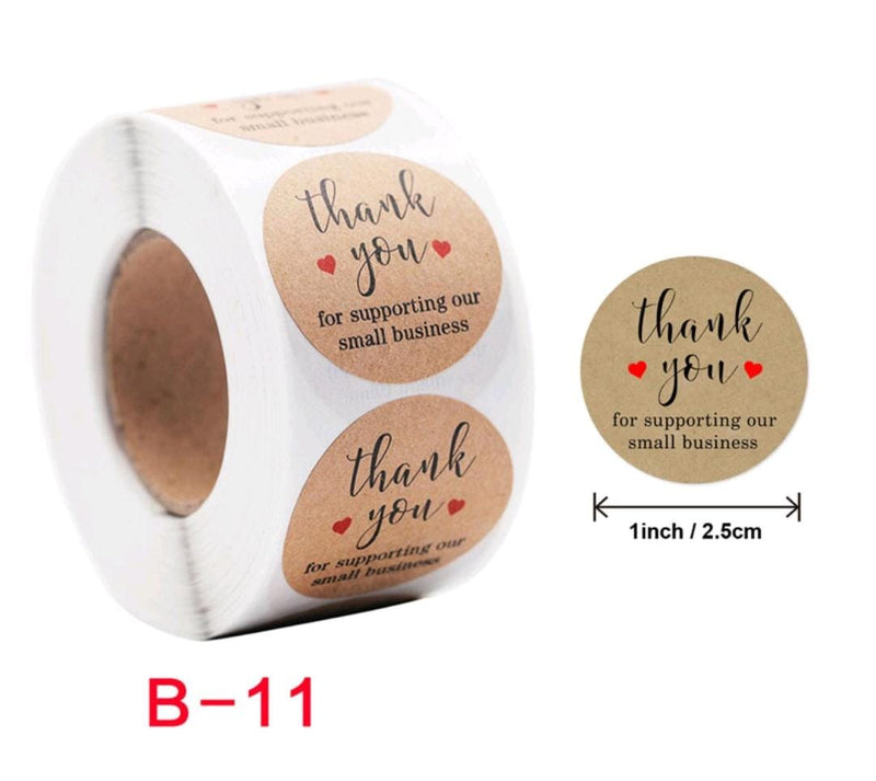 Thank you stickers & labels for Packaging (500 Sticker Roll of 1 Inch)