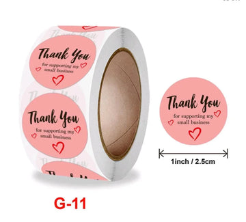 Thank you stickers & labels for Packaging (500 Sticker Roll of 1 Inch)