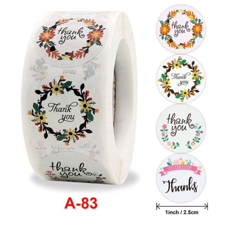 Thank you stickers & labels for Packaging (500 Sticker Roll of 1 Inch)