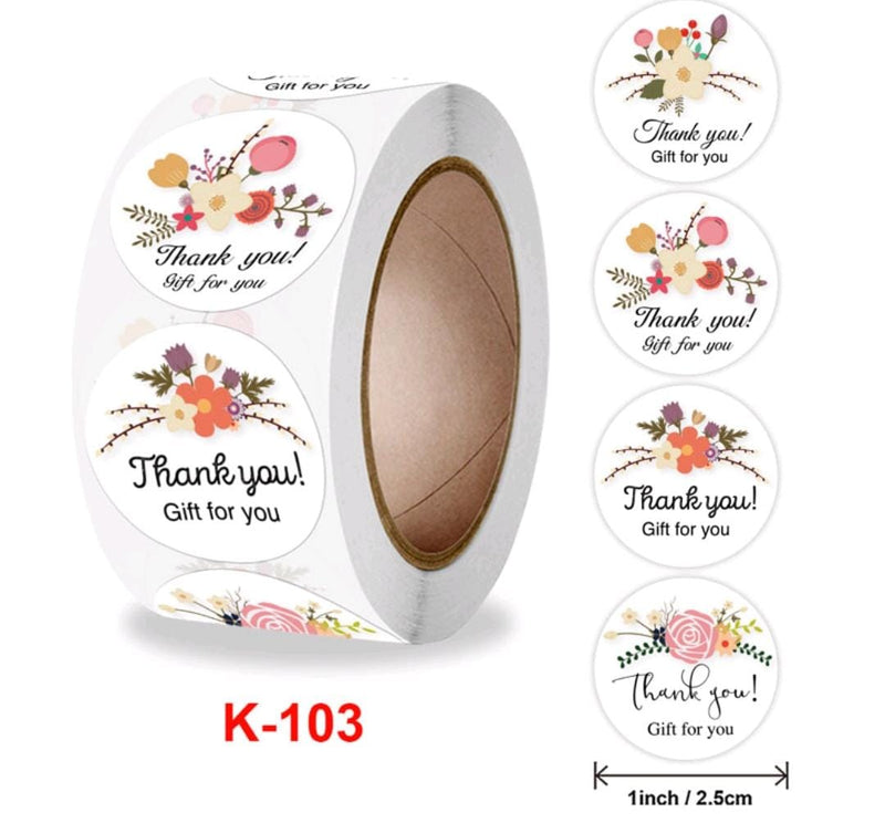 Thank you stickers & labels for Packaging (500 Sticker Roll of 1 Inch)
