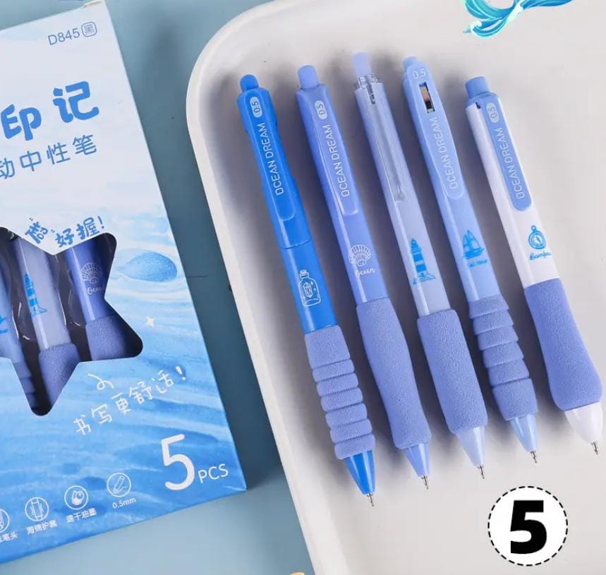 Ocean Blue 0.5mm Black Gel Pens l different Knibs 5 pens set l Fine korean Edition
