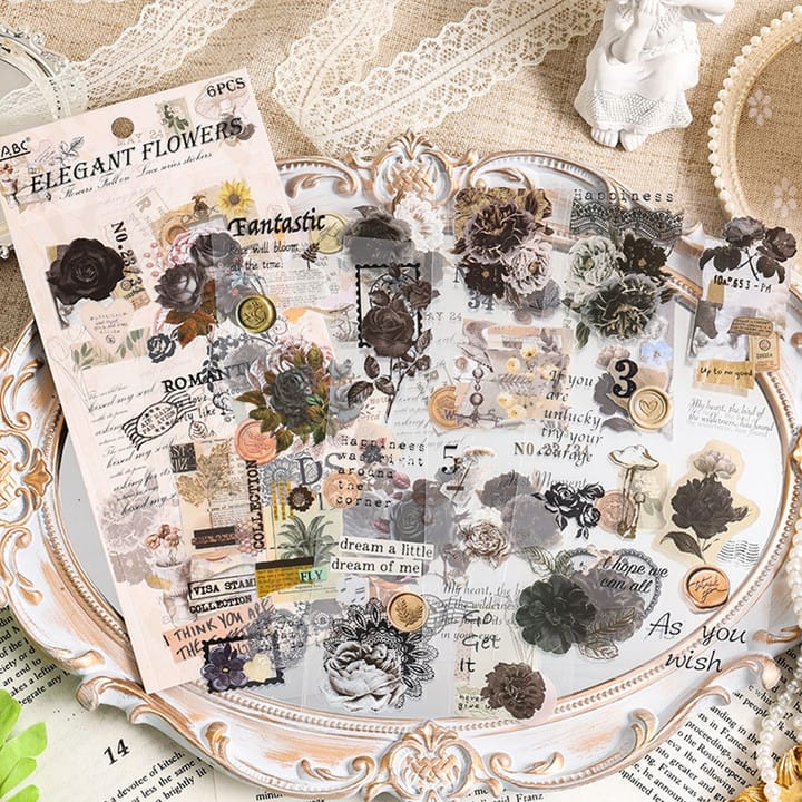 (Buy 1 Get 1 Free ) Premium floral Vintage stickers l Journaling and scrapbooking l Pack of 1 Contains 6 sheets