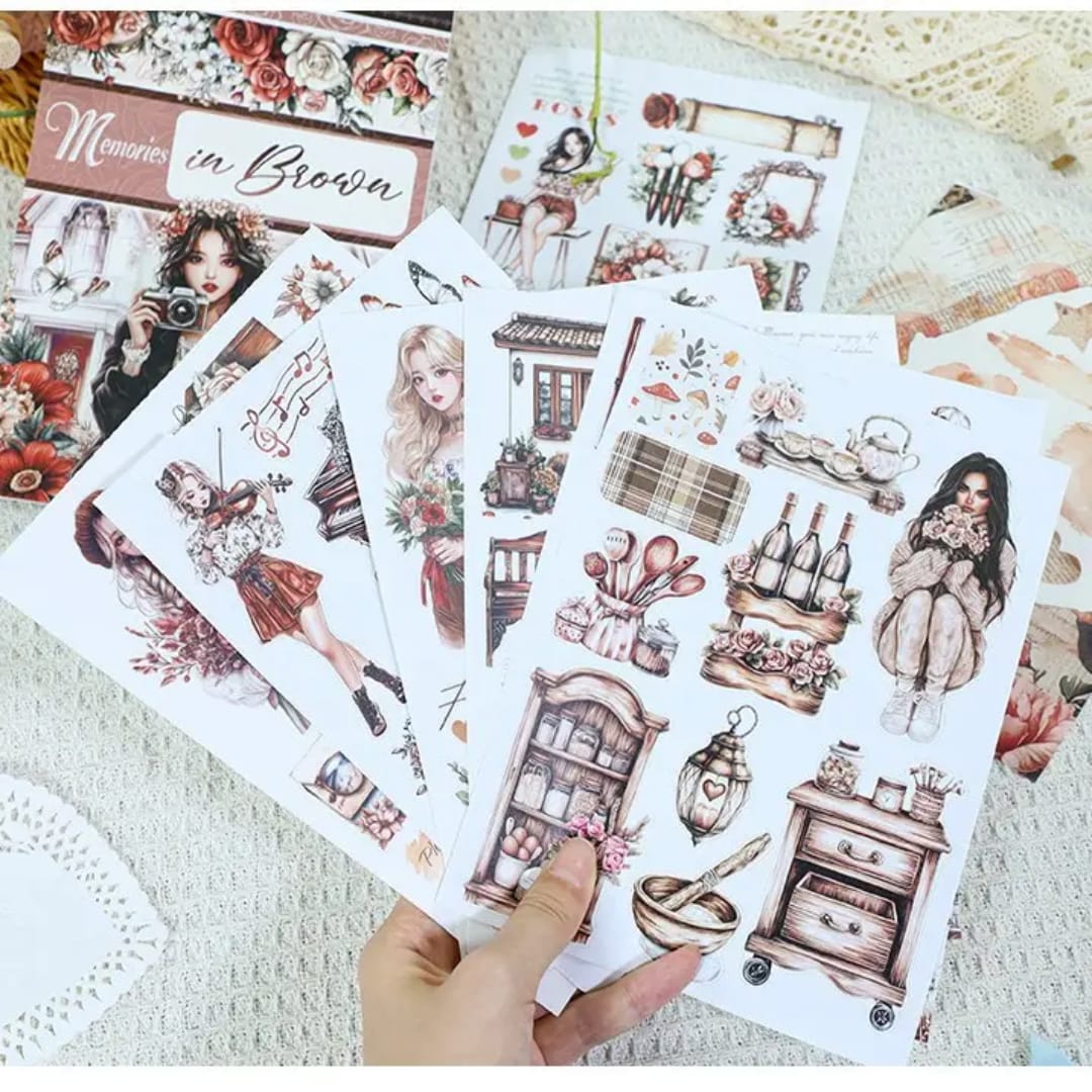 (Buy 1 Get 1 Free) Vintage scenic home A5 journal Sticker book l Pack of 1 contains 12 sheets l Journaling and scrapbooking