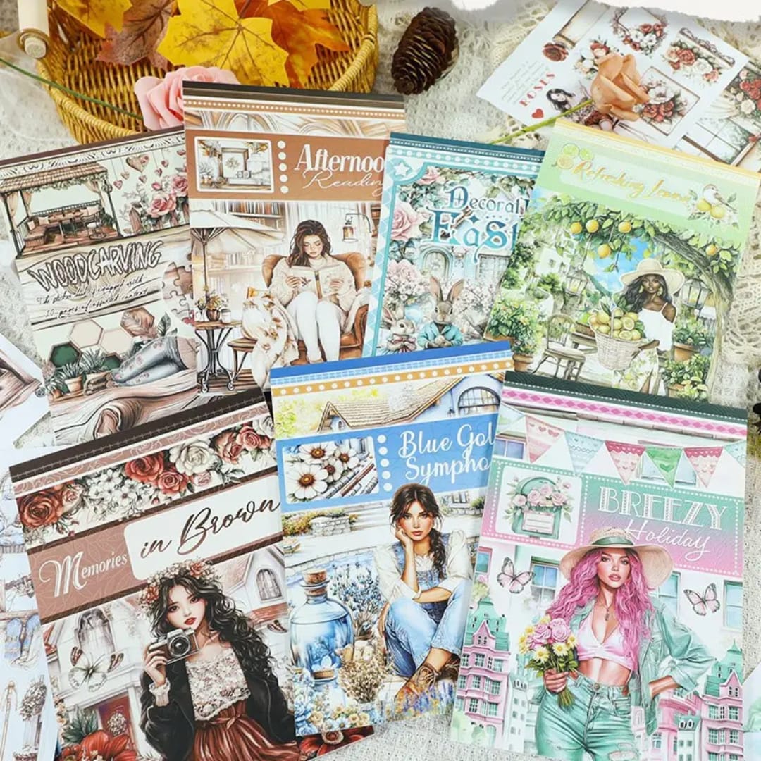 (Buy 1 Get 1 Free) Vintage scenic home A5 journal Sticker book l Pack of 1 contains 12 sheets l Journaling and scrapbooking