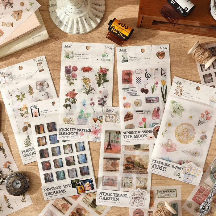 ( Buy 1 Get 1 Free ) Premium Vintage Aesthetic Sticker Sheets | Pack of 1 contains 6 sheets