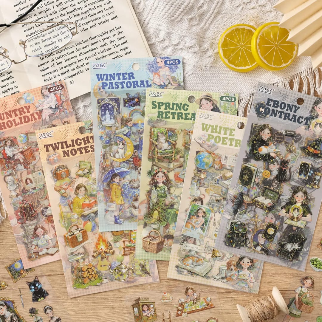 (Buy 1 Get 1 Free ) Premium Character theme Sticker for journaling and scrapbooking l Pack of 1 contains 4 sheets