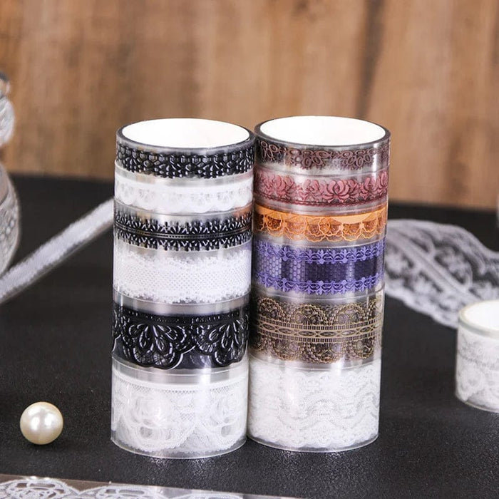 Premium Vintage Colorful  Lace washi tape | Aesthetic Craft Supplies l Pack of 1 contains 6 tapes