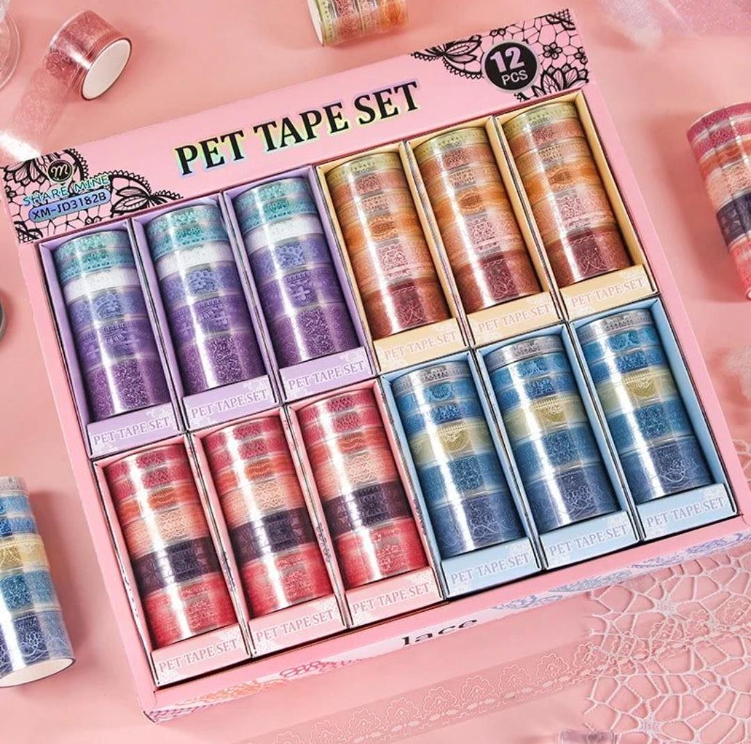 Premium Vintage Colorful  Lace washi tape | Aesthetic Craft Supplies l Pack of 1 contains 6 tapes