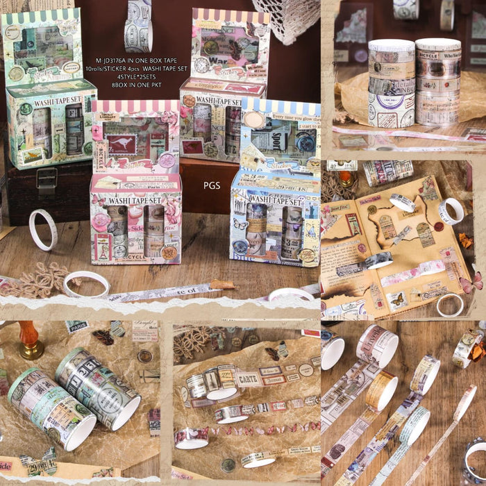 Premium Post it Washi tape roll with sticker l Pack of 1 contains 10 washi tapes with 4 stickers