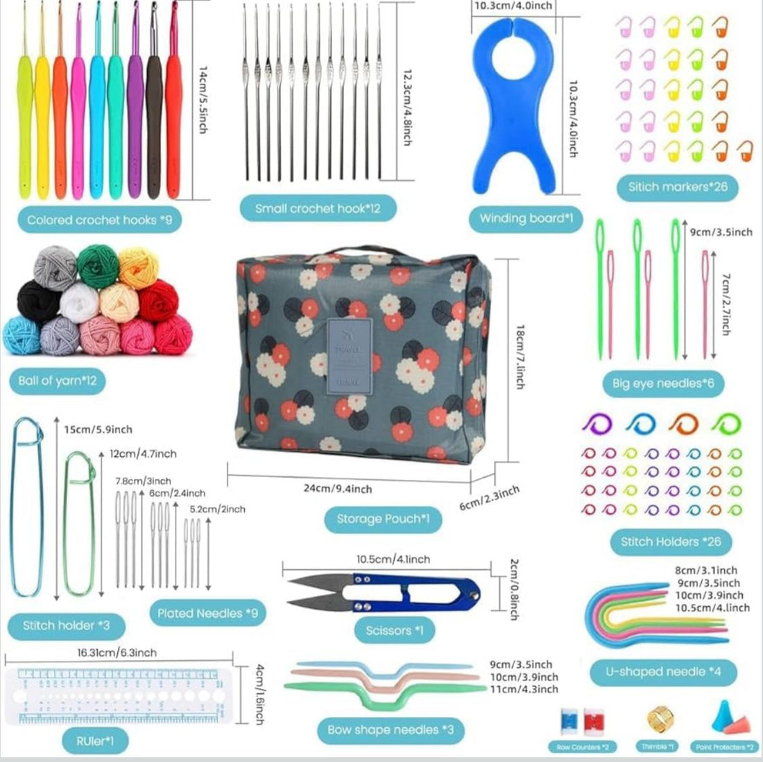 Comprehensive 61 Piece Knitting & Crochet Hook Needle Set with Pouch