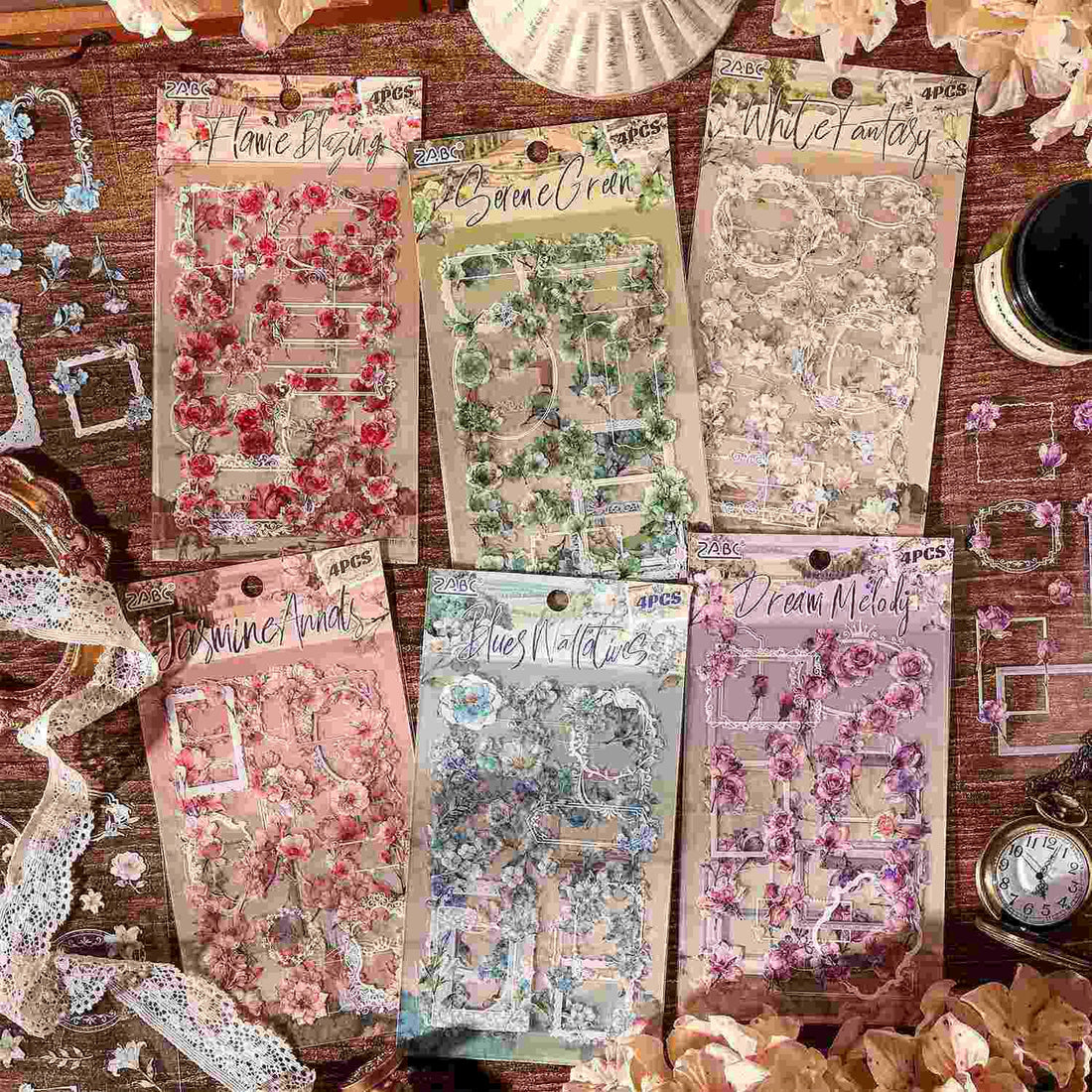 (Buy 1 Get 1 Free) Cute Premium floral frame Journaling Stickers | Pack of 1 contains 4 sheets