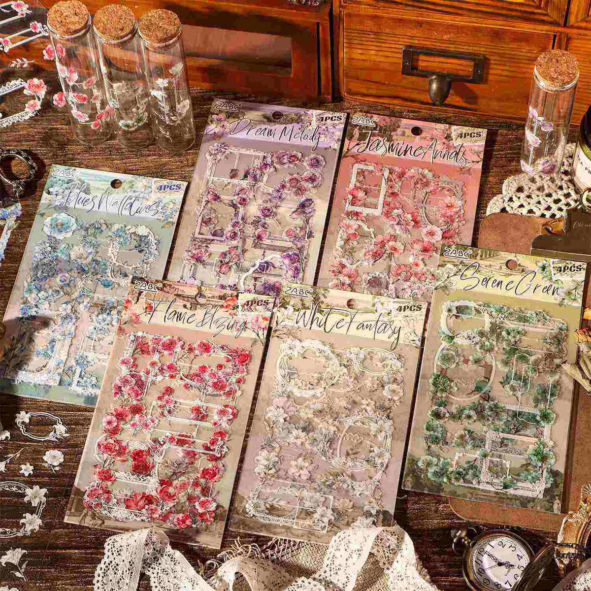 (Buy 1 Get 1 Free) Cute Premium floral frame Journaling Stickers | Pack of 1 contains 4 sheets